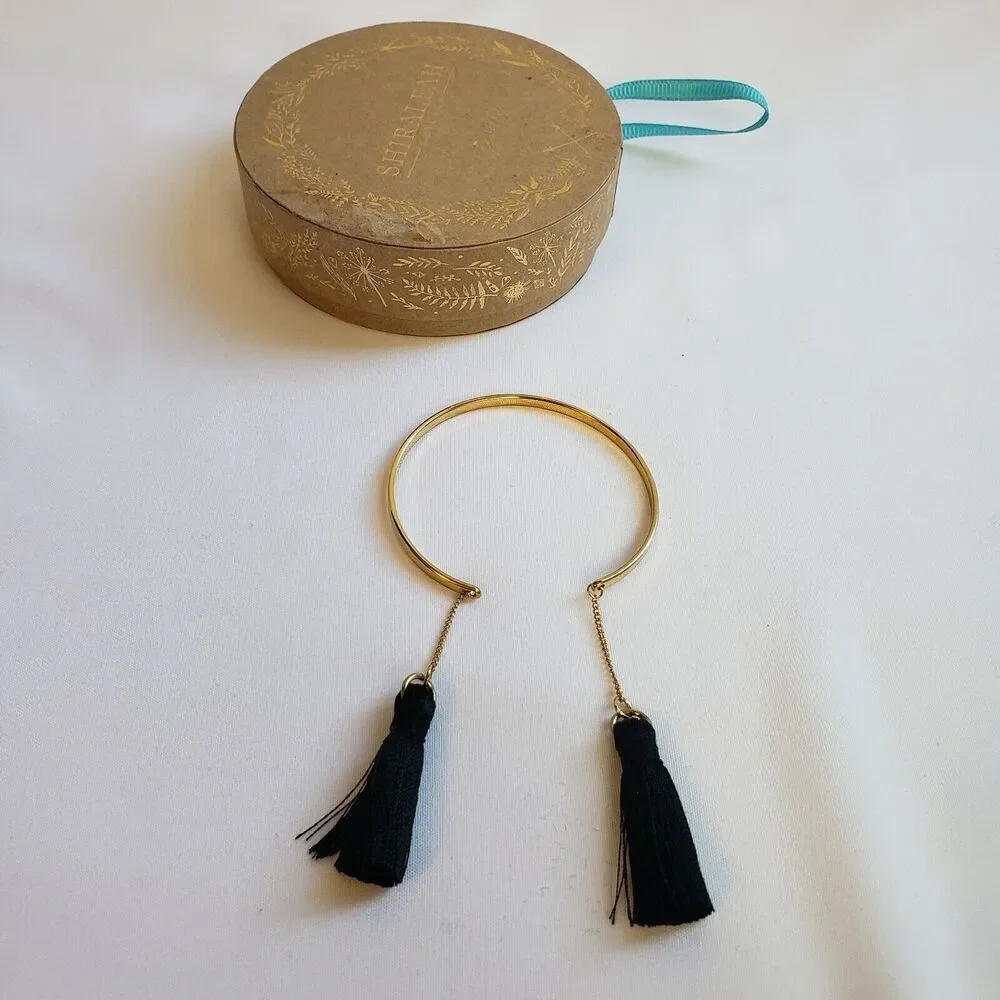 Shiraleah Womens Gold‎ Black Tassels Round Classic Lightweight Tallulah Bracelet